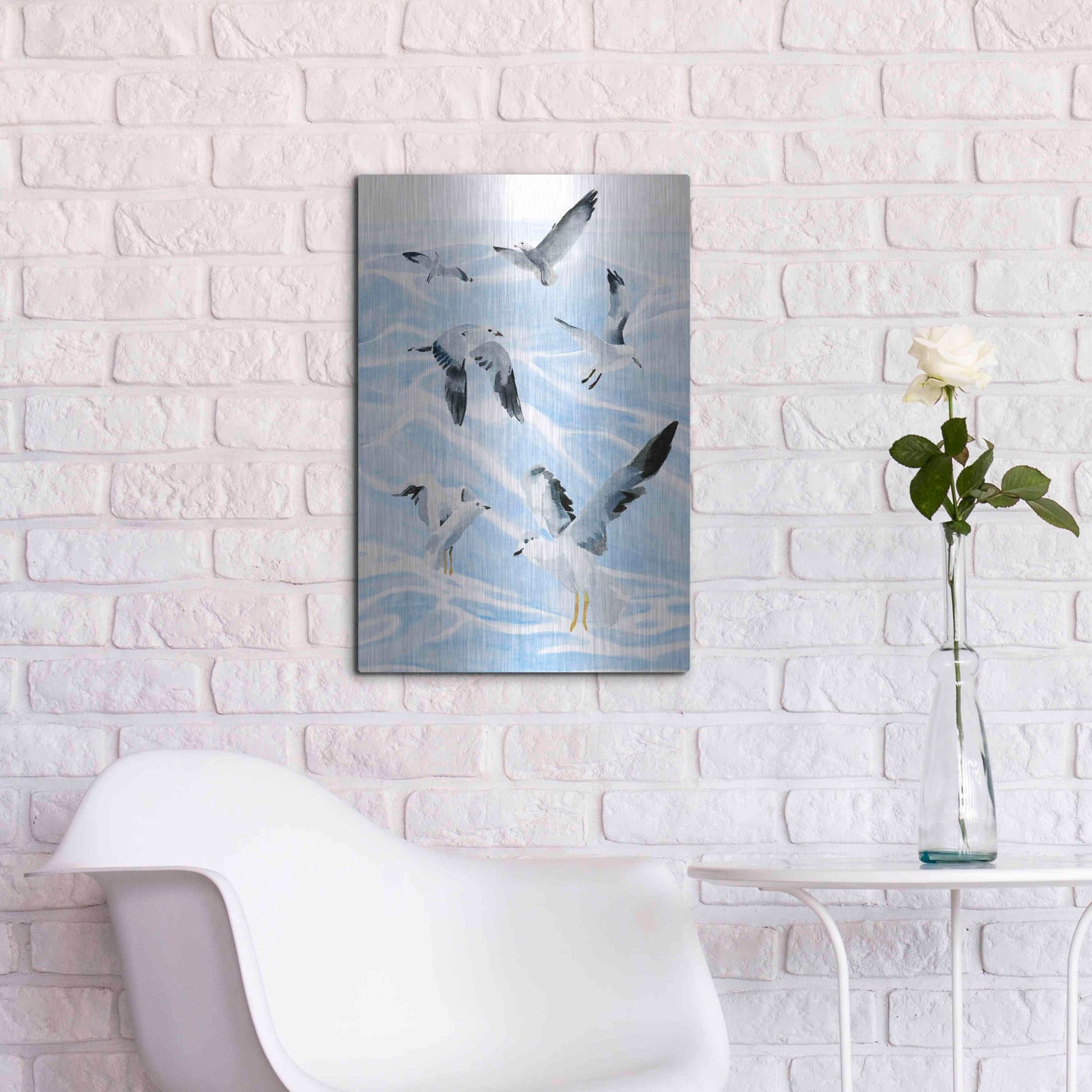 Luxe Metal Art 'Seagull Soiree I' by Annie Warren, Metal Wall Art,16x24