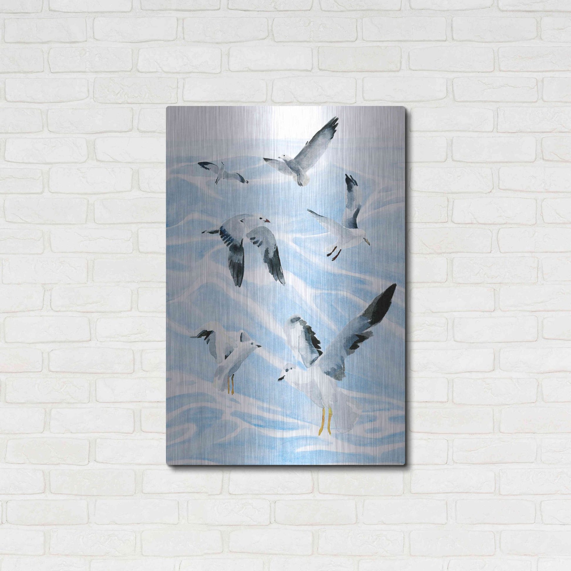 Luxe Metal Art 'Seagull Soiree I' by Annie Warren, Metal Wall Art,24x36