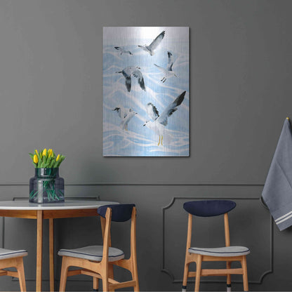 Luxe Metal Art 'Seagull Soiree I' by Annie Warren, Metal Wall Art,24x36