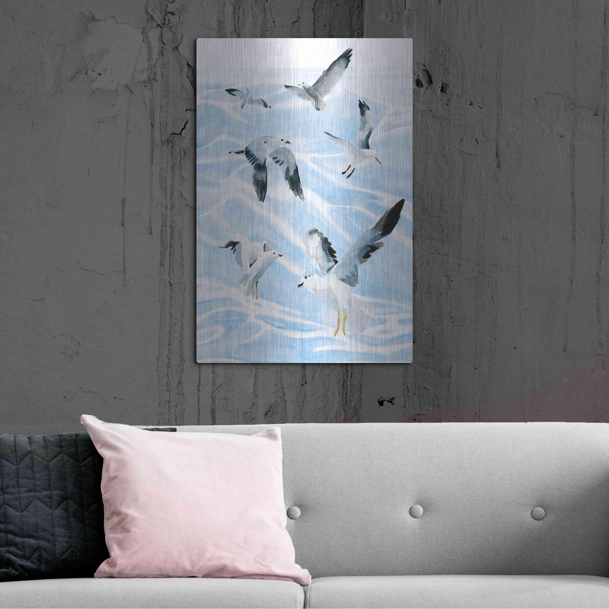 Luxe Metal Art 'Seagull Soiree I' by Annie Warren, Metal Wall Art,24x36