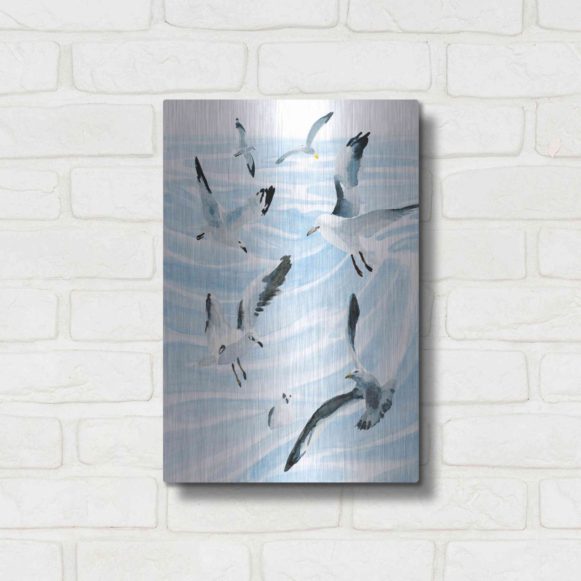 Luxe Metal Art 'Seagull Soiree II' by Annie Warren, Metal Wall Art,12x16