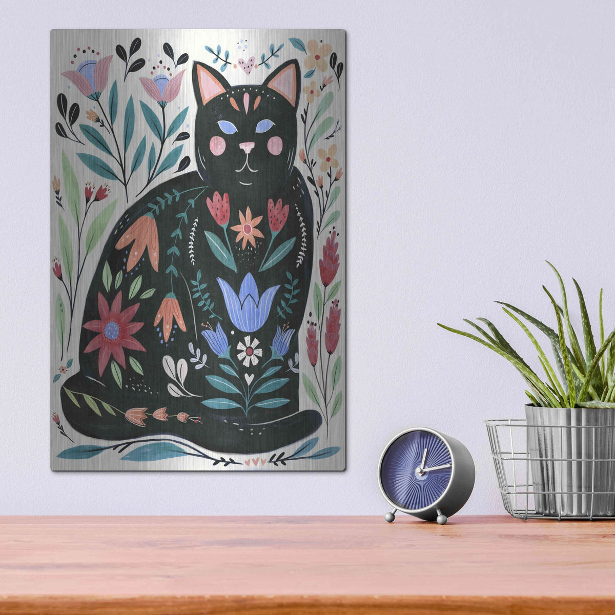 Luxe Metal Art 'Folksy Feline II' by Annie Warren, Metal Wall Art,12x16