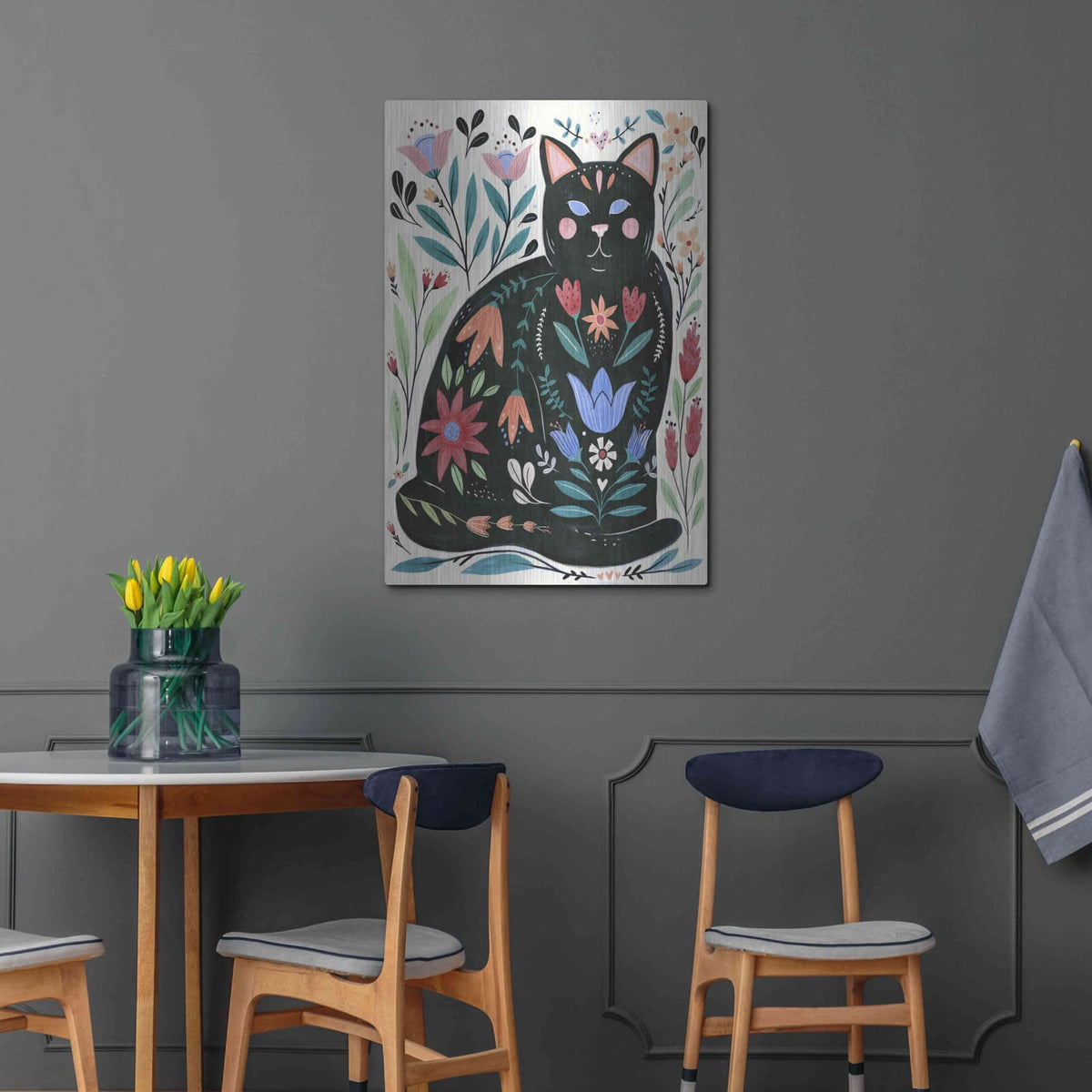 'Folksy Feline II' by Annie Warren – Metal Wall Art, 24x36 room view