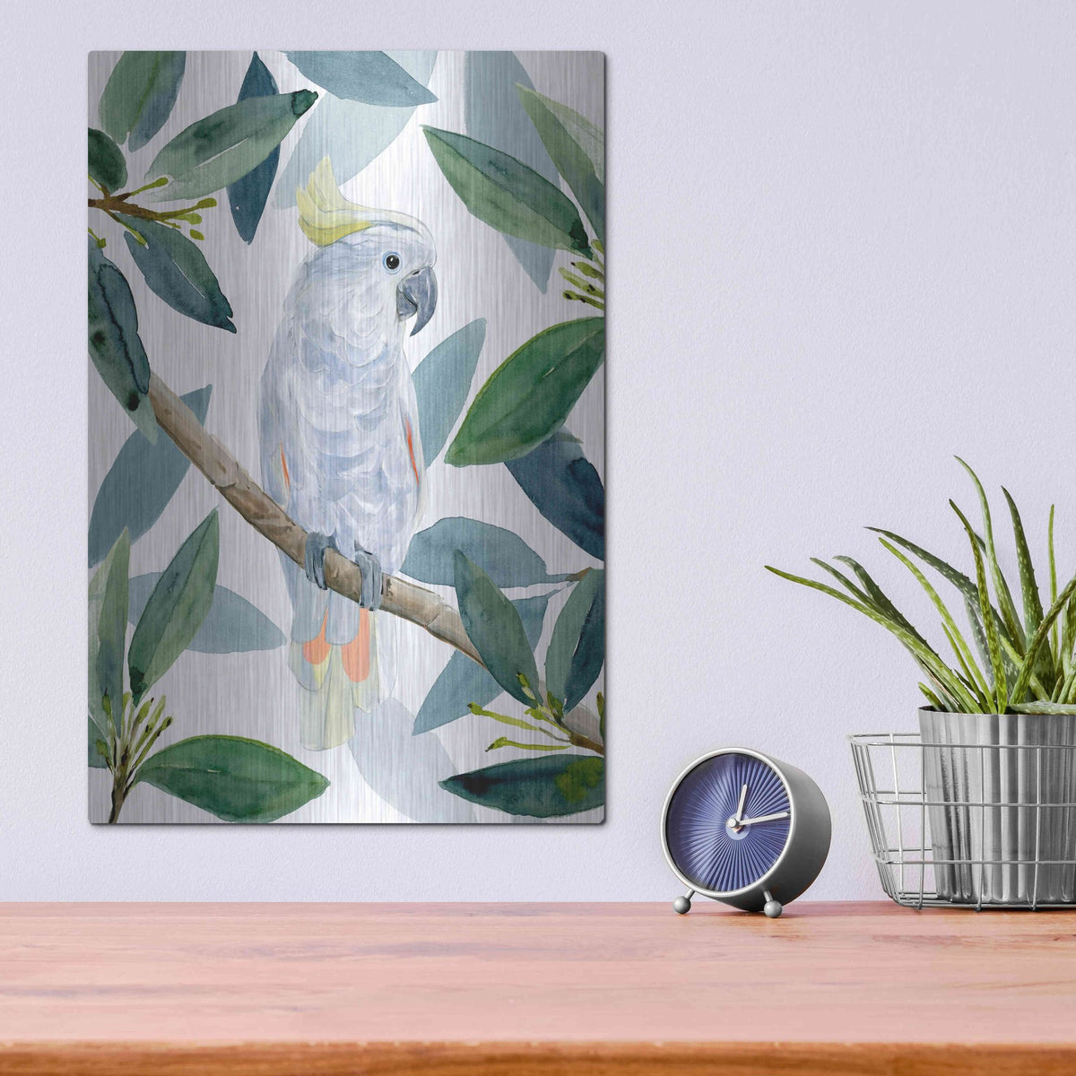 Luxe Metal Art 'Cockatoo Perch I' by Annie Warren, Metal Wall Art,12x16