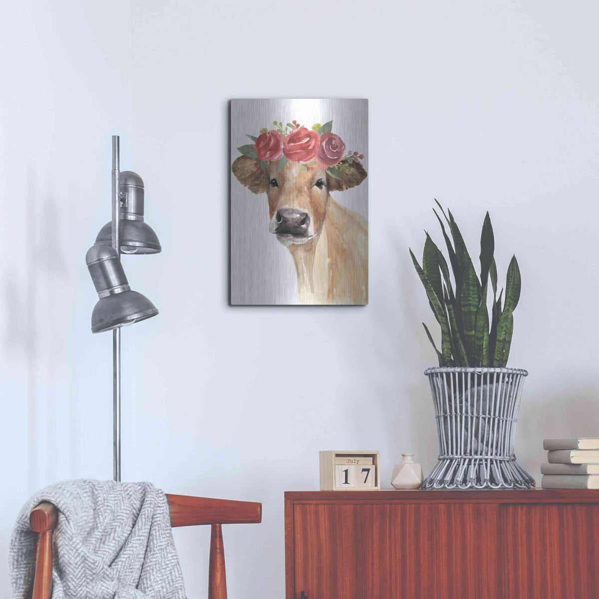 'Flowered Cow II' by Annie Warren – Metal Wall Art, 16x24 room view