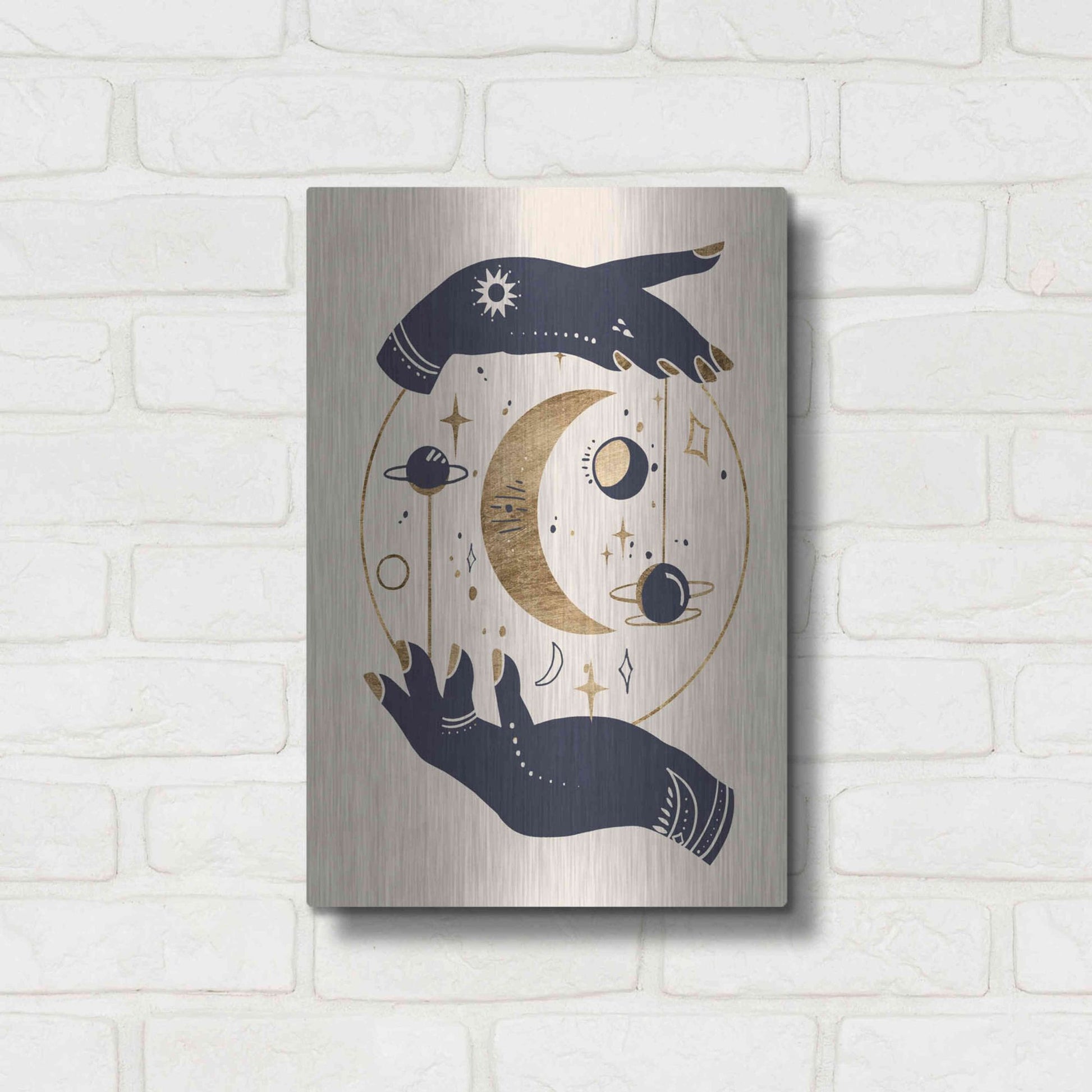 Luxe Metal Art 'Moon Hands I' by Annie Warren, Metal Wall Art,12x16