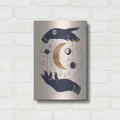 Luxe Metal Art 'Moon Hands I' by Annie Warren, Metal Wall Art,12x16