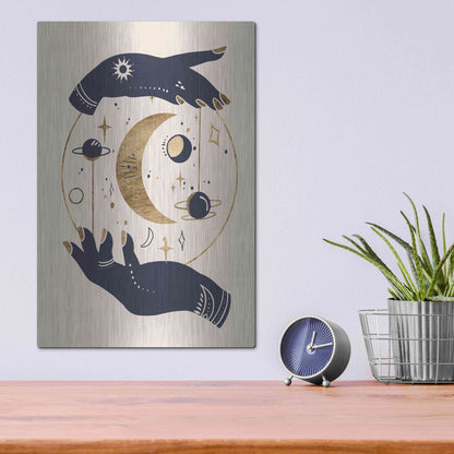 Luxe Metal Art 'Moon Hands I' by Annie Warren, Metal Wall Art,12x16