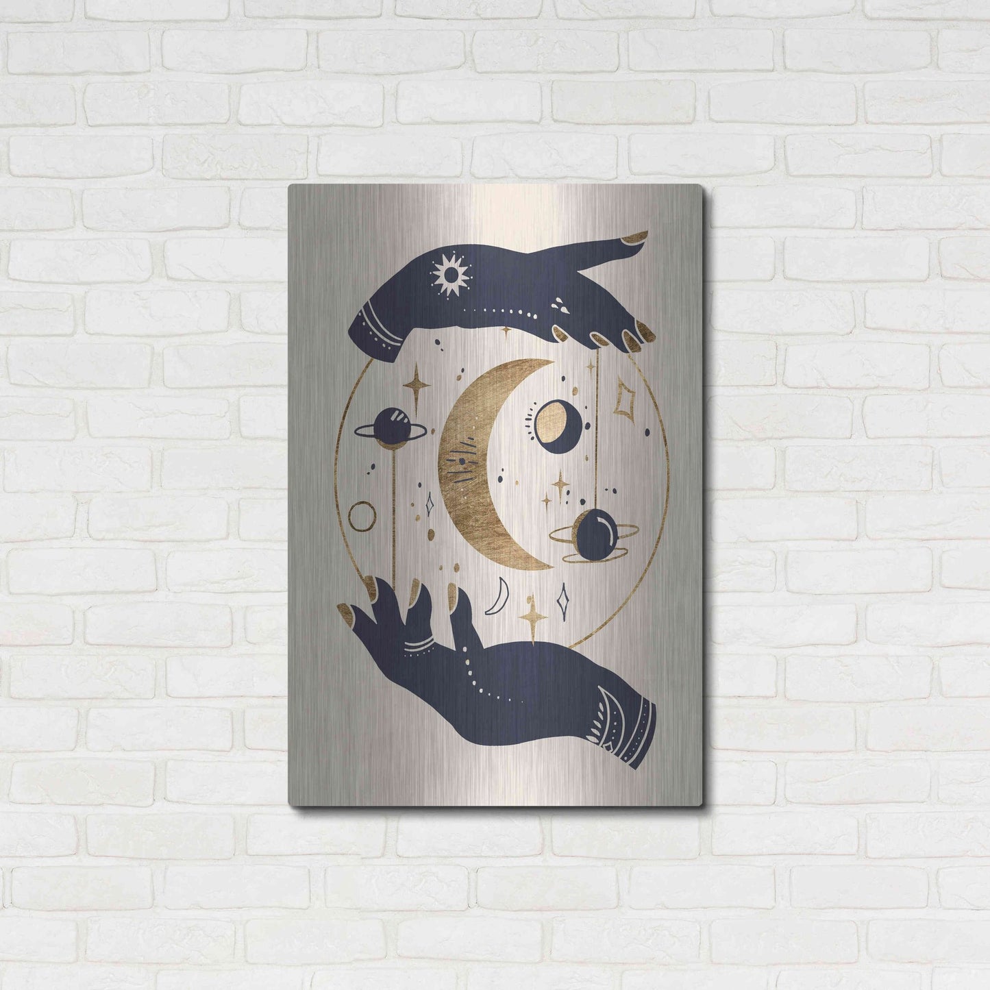 Luxe Metal Art 'Moon Hands I' by Annie Warren, Metal Wall Art,24x36