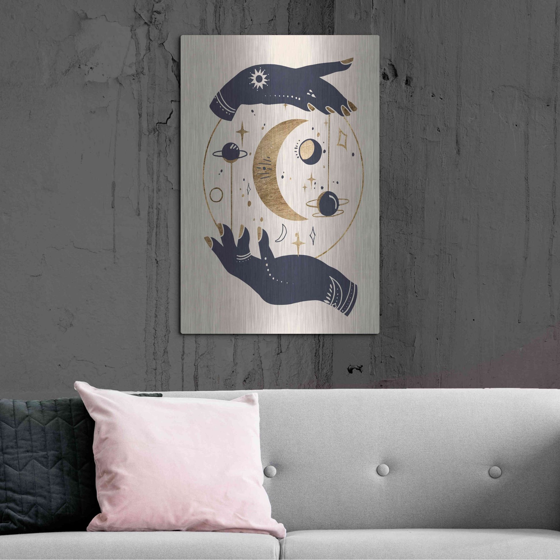 Luxe Metal Art 'Moon Hands I' by Annie Warren, Metal Wall Art,24x36