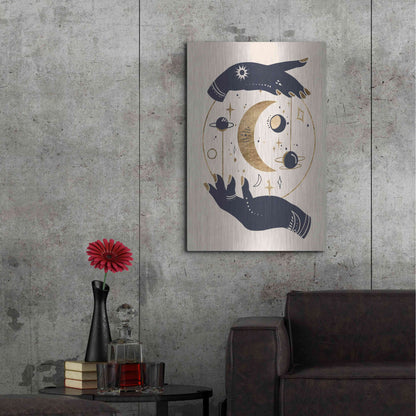 Luxe Metal Art 'Moon Hands I' by Annie Warren, Metal Wall Art,24x36