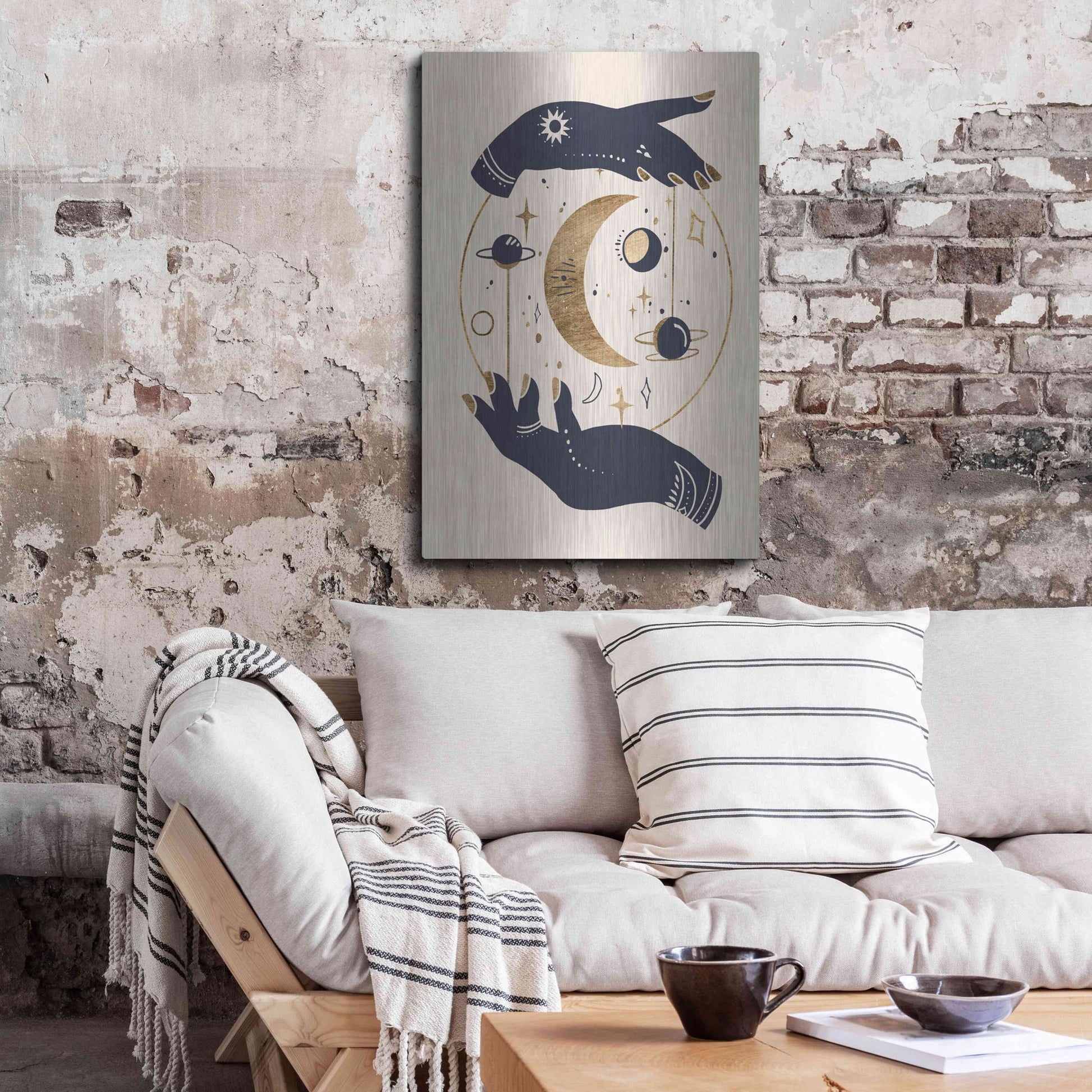 Luxe Metal Art 'Moon Hands I' by Annie Warren, Metal Wall Art,24x36