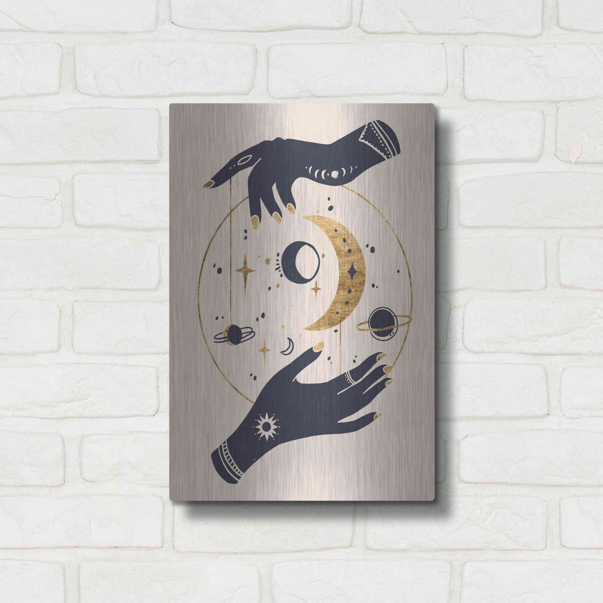 Luxe Metal Art 'Moon Hands II' by Annie Warren, Metal Wall Art,12x16