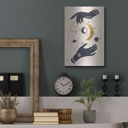 Luxe Metal Art 'Moon Hands II' by Annie Warren, Metal Wall Art,12x16