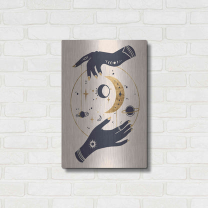 Luxe Metal Art 'Moon Hands II' by Annie Warren, Metal Wall Art,16x24