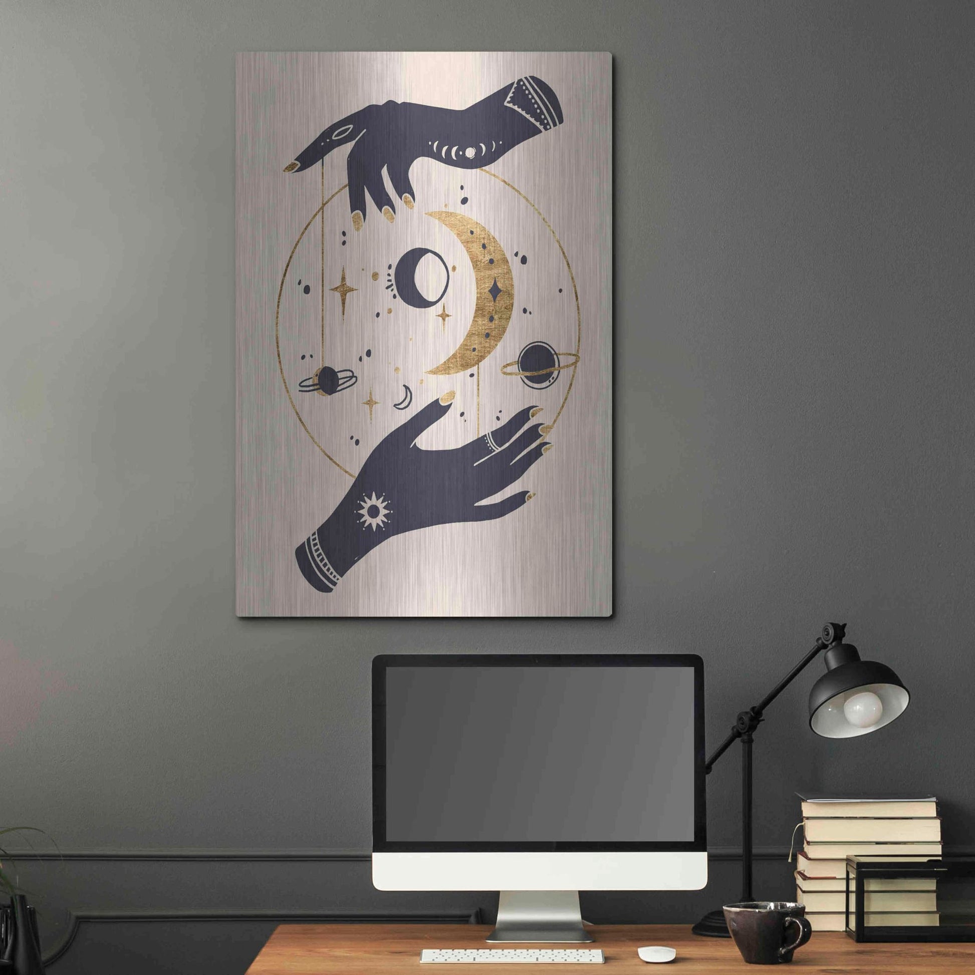 Luxe Metal Art 'Moon Hands II' by Annie Warren, Metal Wall Art,24x36