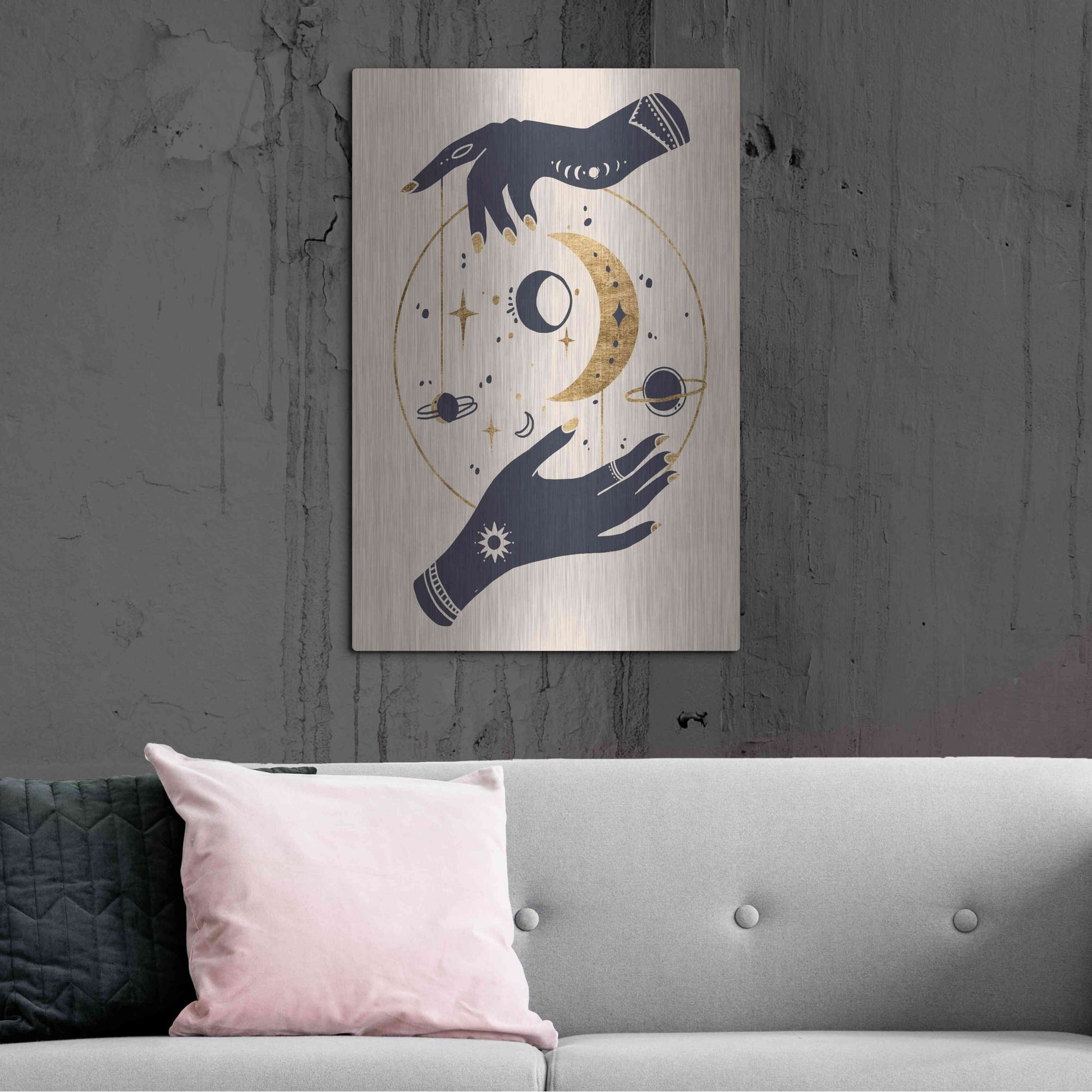 Luxe Metal Art 'Moon Hands II' by Annie Warren, Metal Wall Art,24x36