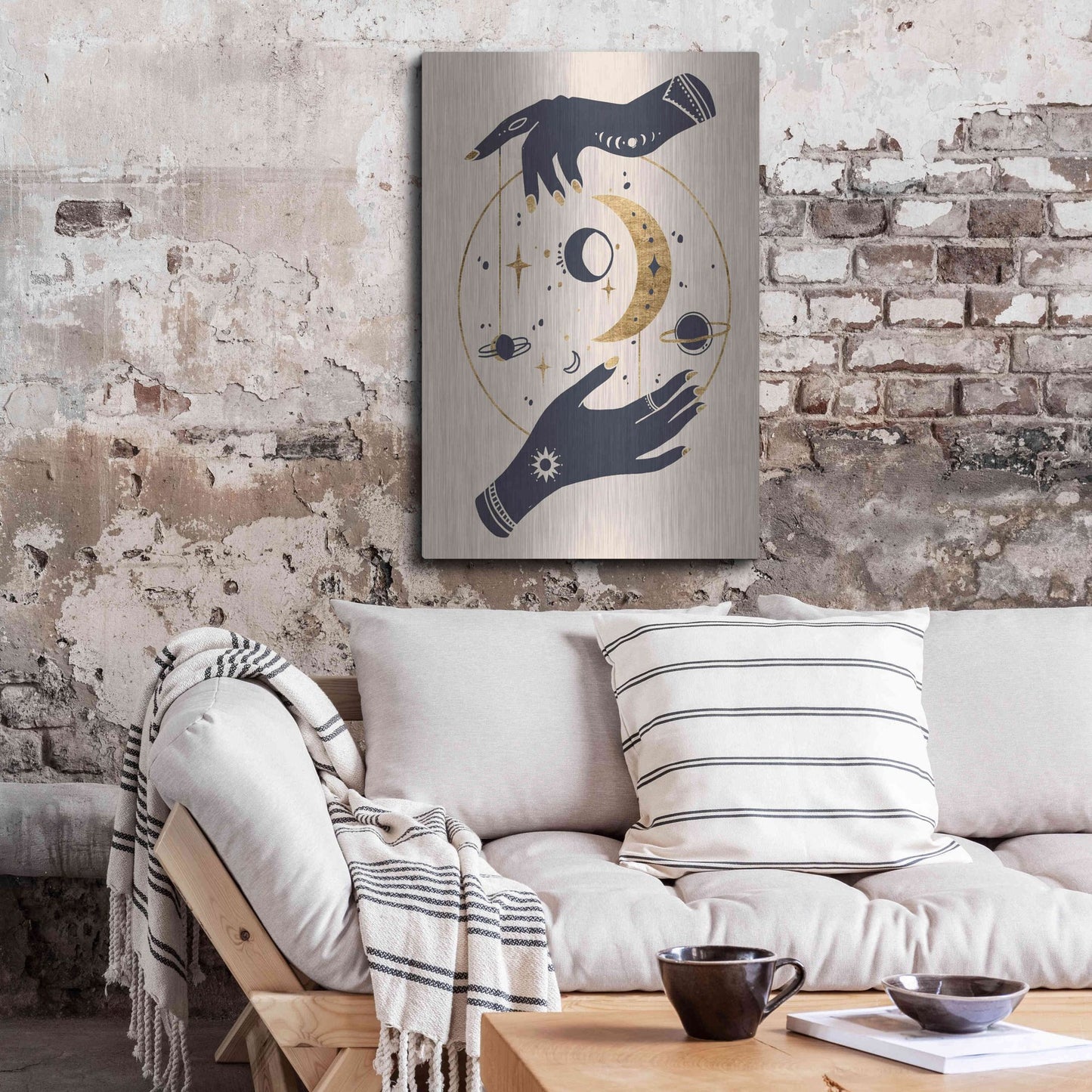 Luxe Metal Art 'Moon Hands II' by Annie Warren, Metal Wall Art,24x36