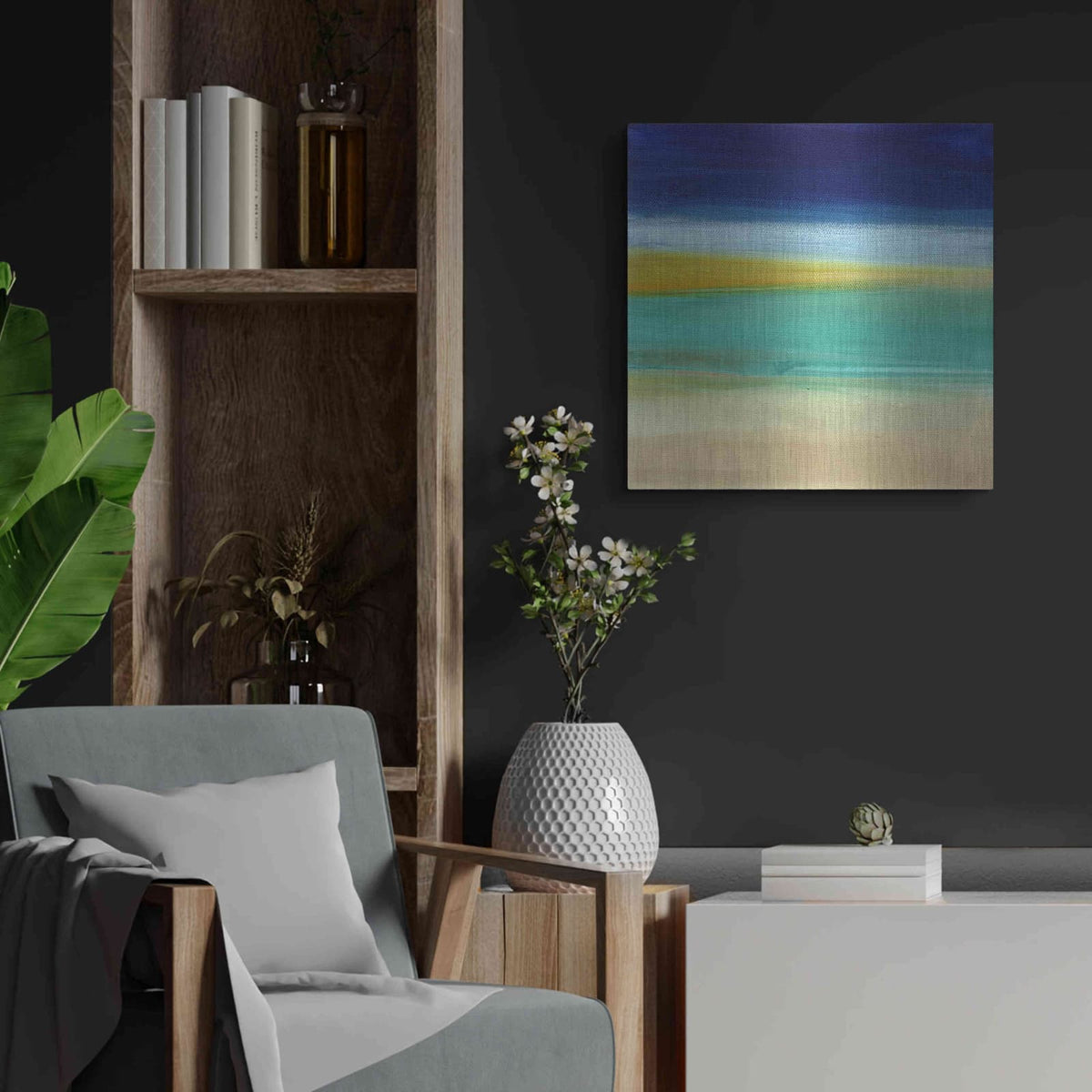 'Beach II' by Linda Woods – Metal Wall Art, 24x24 room view