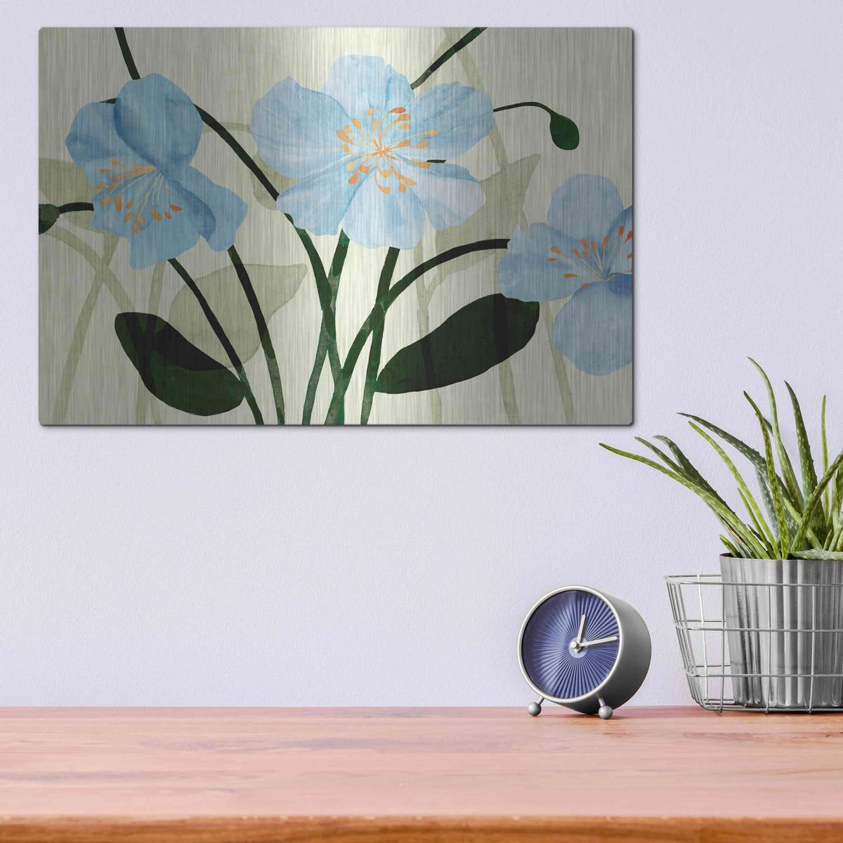 Luxe Metal Art 'Blue Poppies I' by Annie Warren, Metal Wall Art,16x12