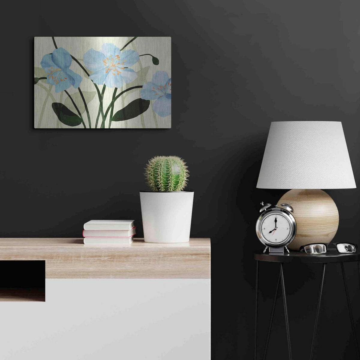 'Blue Poppies I' by Annie Warren – Metal Wall Art, 24x16 room view