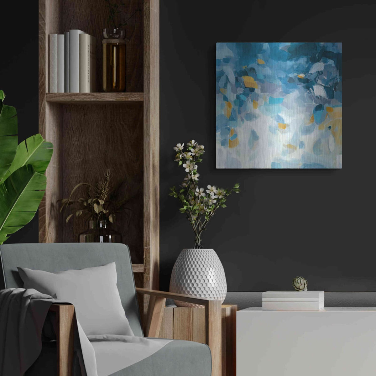 'Blue Dreams' by Christina Long – Metal Wall Art, 24x24 room view