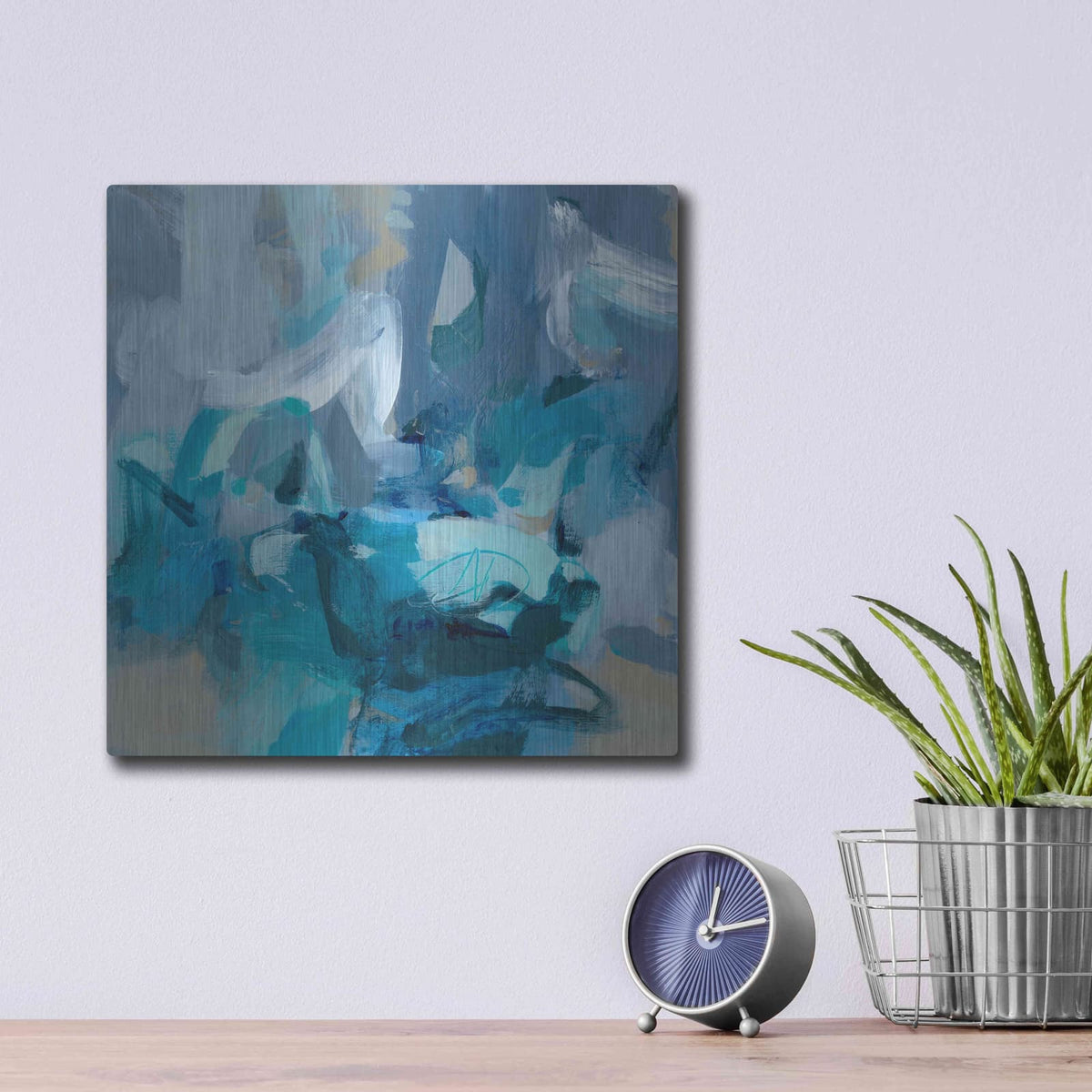'Abstract Blues II' by Christina Long – Metal Wall Art, 12x12 room view