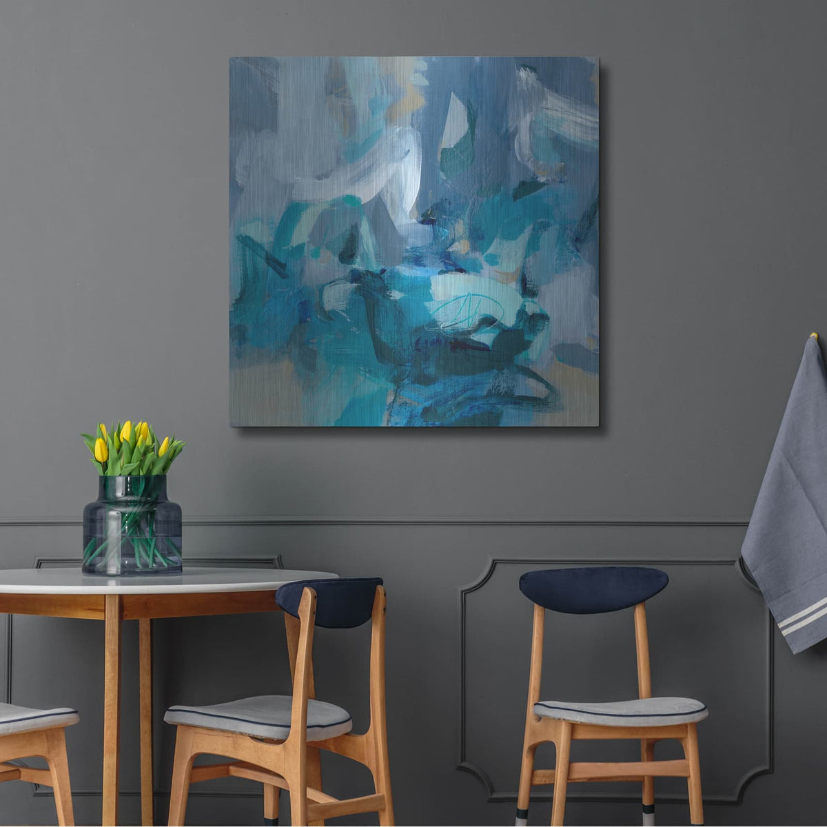 'Abstract Blues II' by Christina Long – Metal Wall Art, 36x36 room view