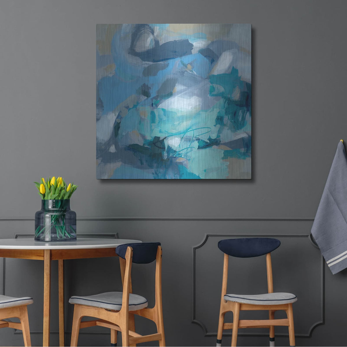 'Abstract Blues I' by Christina Long – Metal Wall Art, 36x36 room view