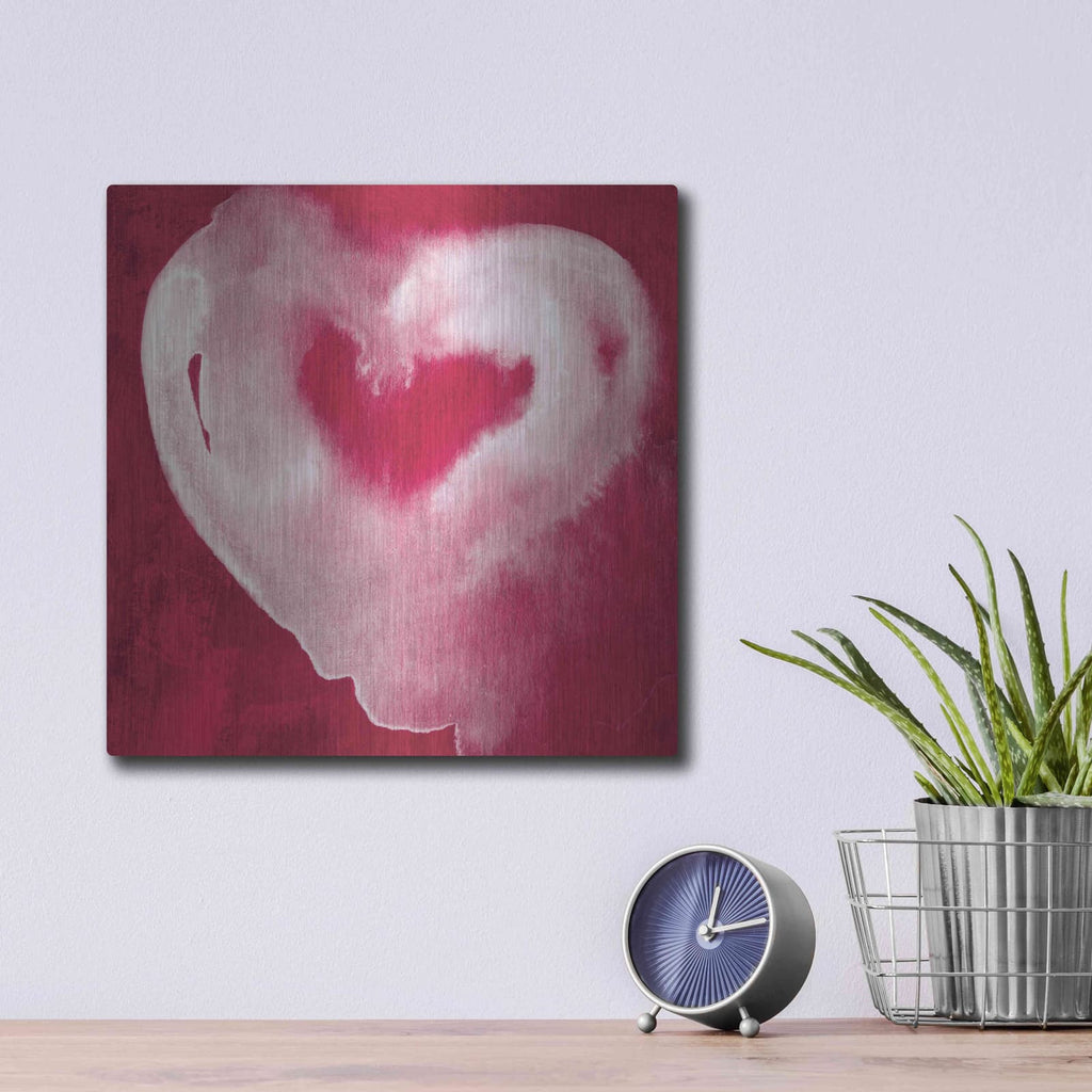 'Hot Pink Heart' by Linda Woods – Metal Wall Art, 12x12 room view
