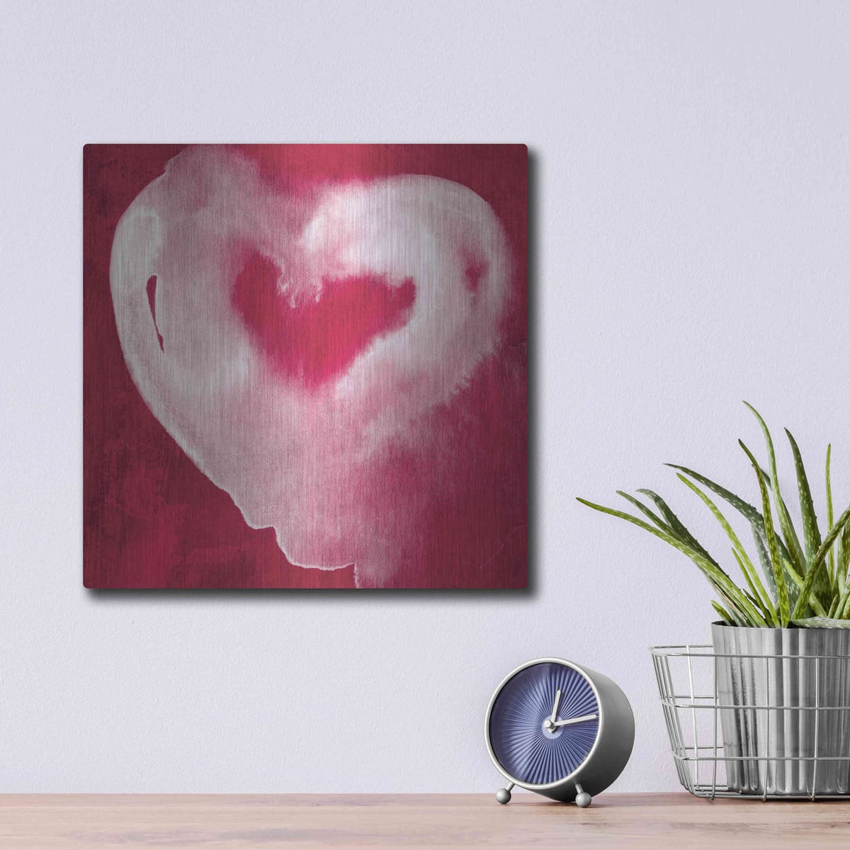 'Hot Pink Heart' by Linda Woods – Metal Wall Art, 12x12 room view