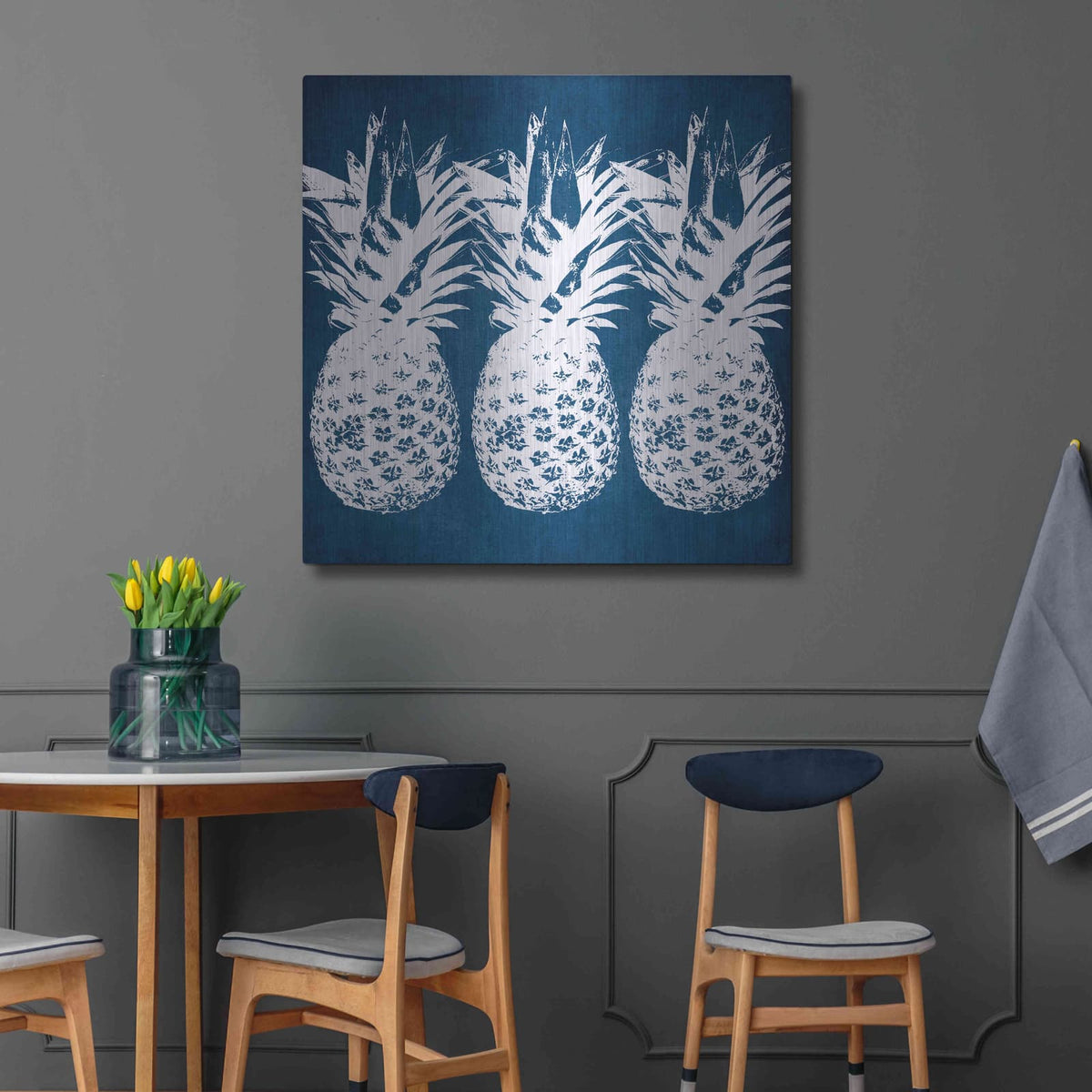 'Indigo Pineapple' by Linda Woods – Metal Wall Art, 36x36 room view