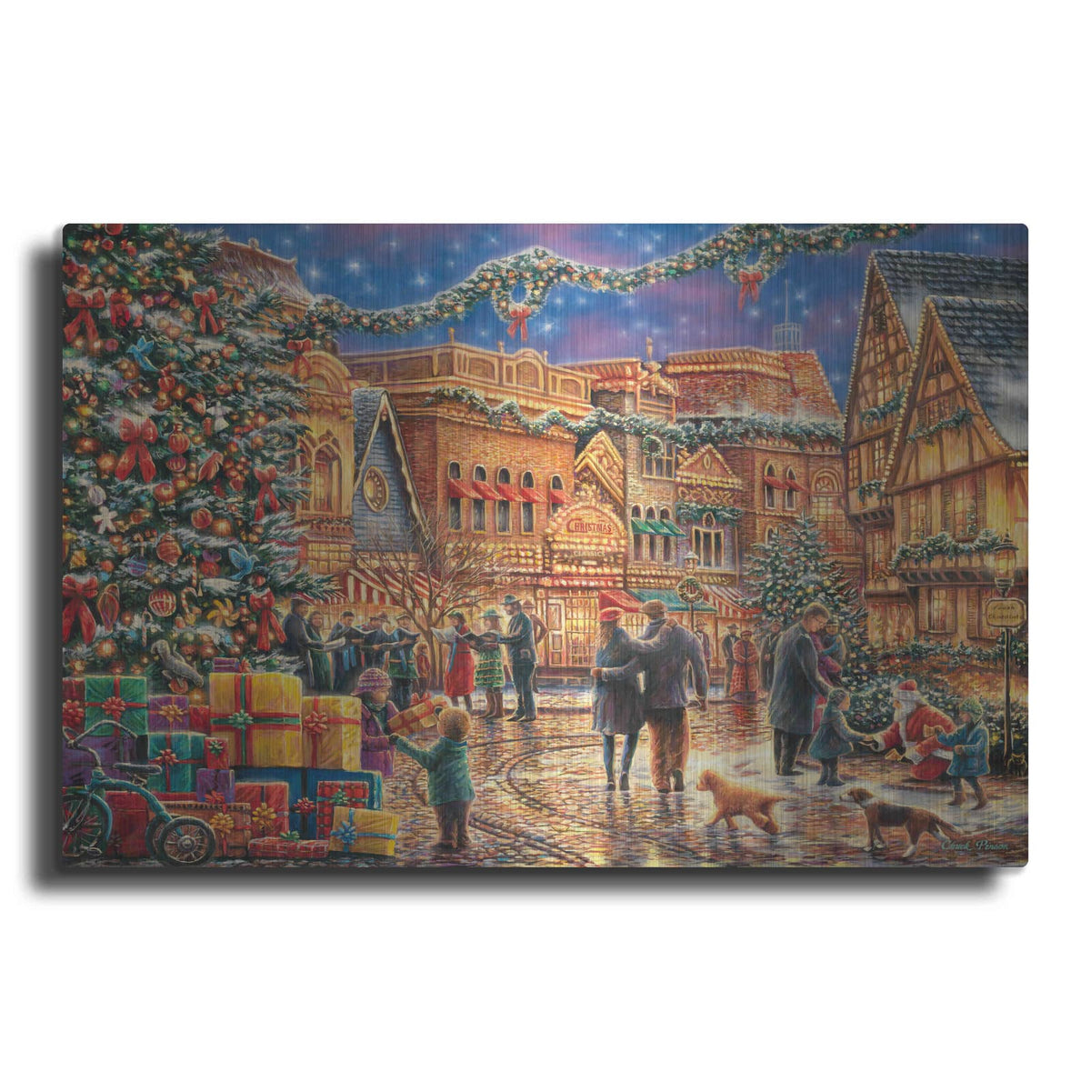 'Christmas at Town Square' by Chuck Pinson – Metal Wall Art