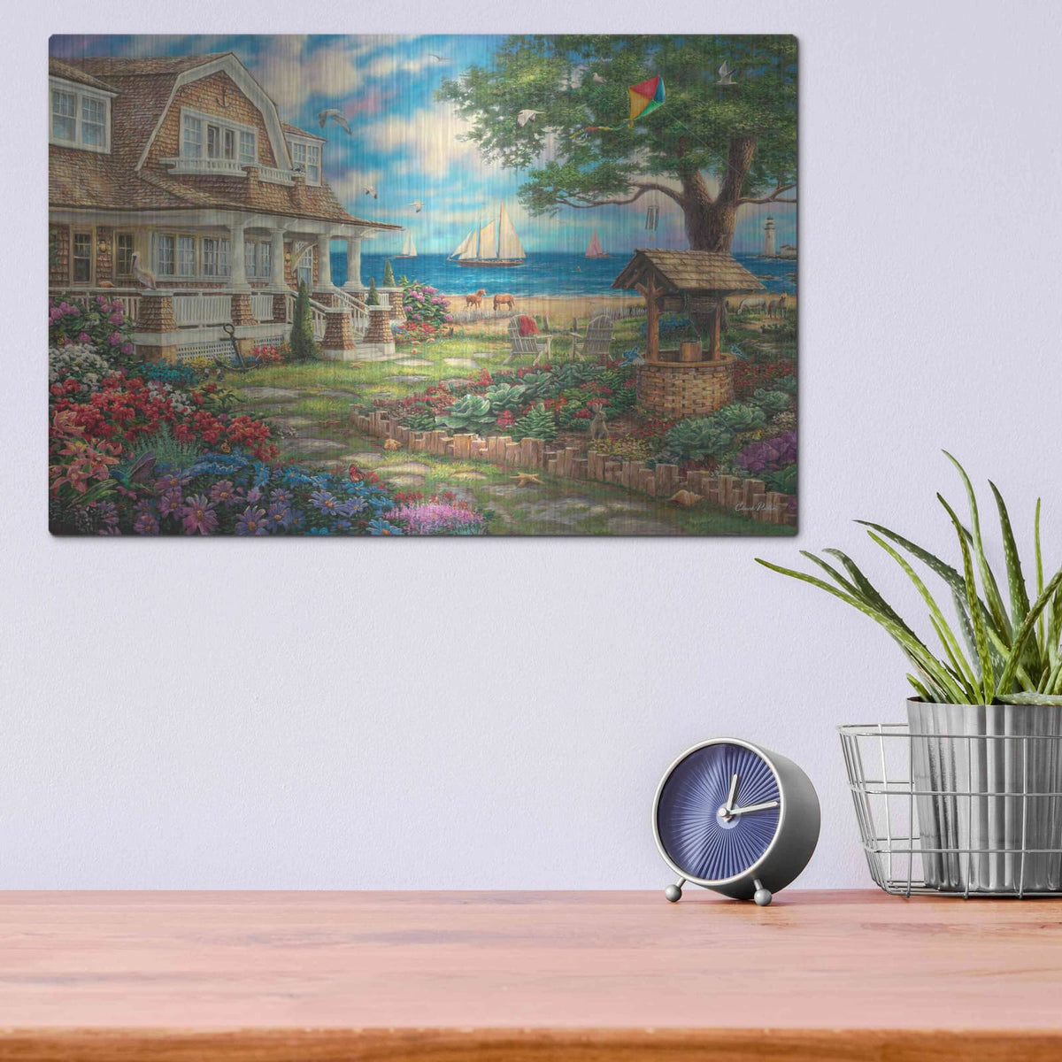 'Sea Garden Cottage' by Chuck Pinson – Metal Wall Art, 16x12 room view