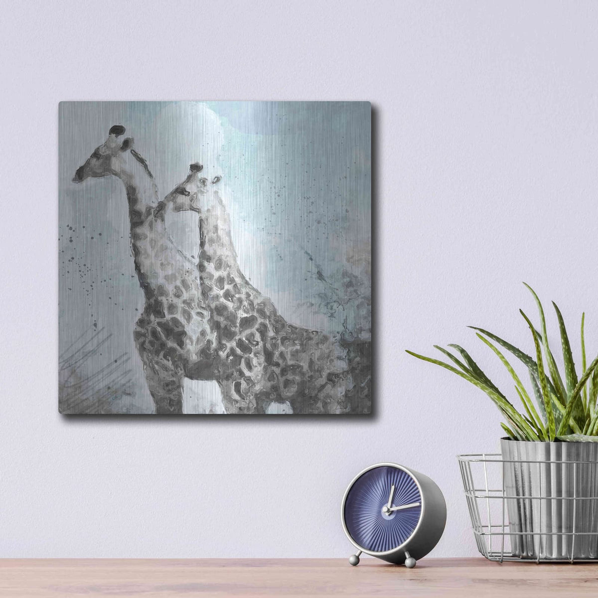 'Two Giraffes' by Linda Woods – Metal Wall Art, 12x12 room view
