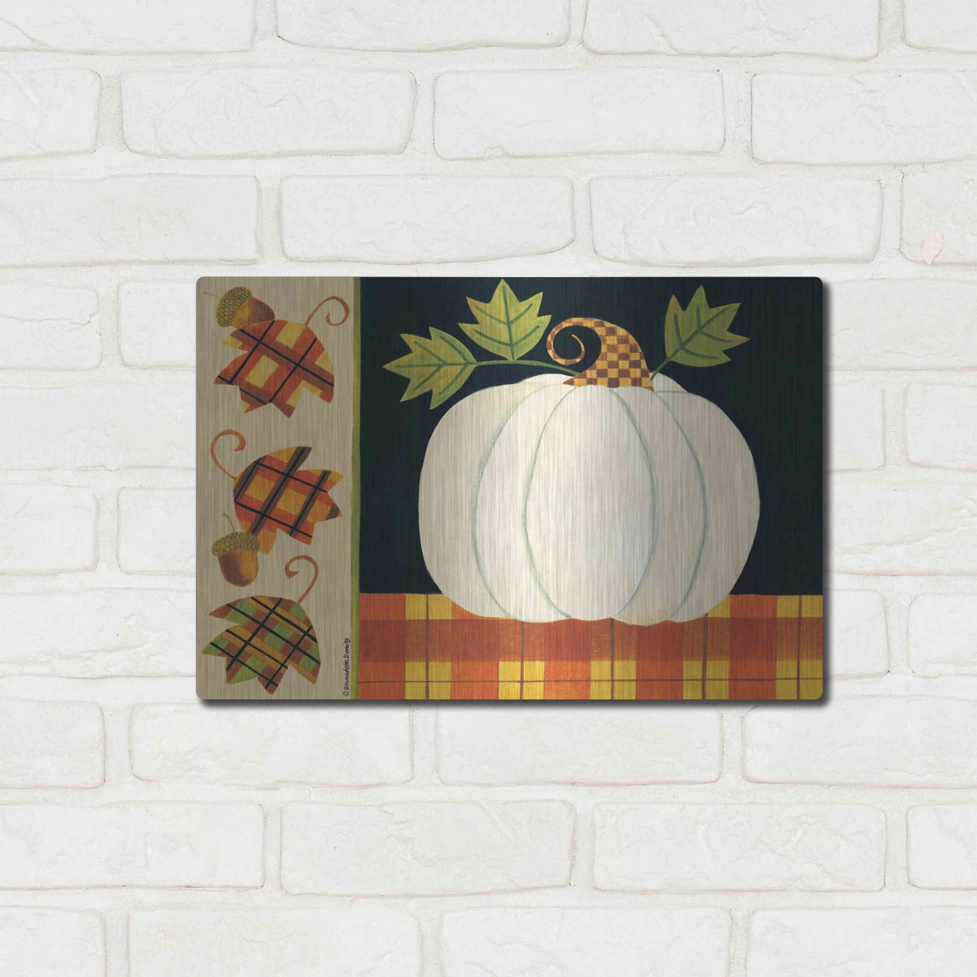Luxe Metal Art 'White Pumpkin' by Bernadette Deming, Metal Wall Art,16x12