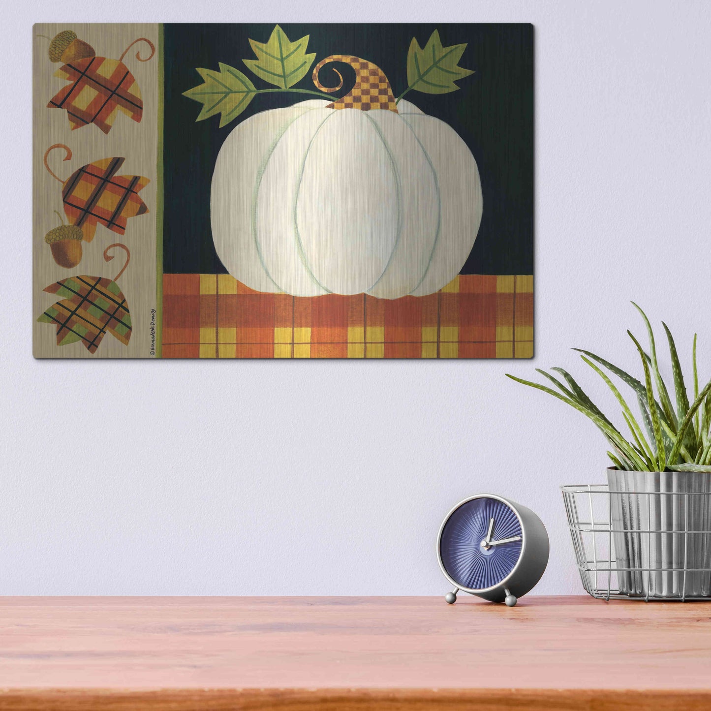 Luxe Metal Art 'White Pumpkin' by Bernadette Deming, Metal Wall Art,16x12
