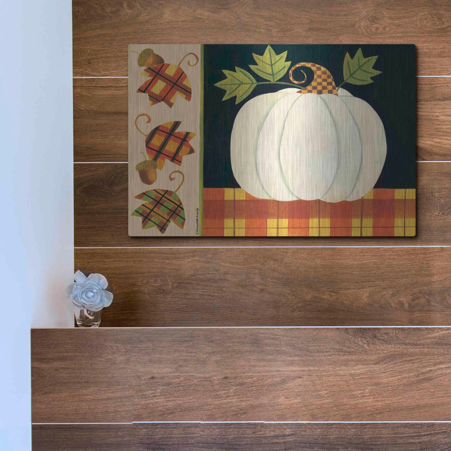 Luxe Metal Art 'White Pumpkin' by Bernadette Deming, Metal Wall Art,16x12