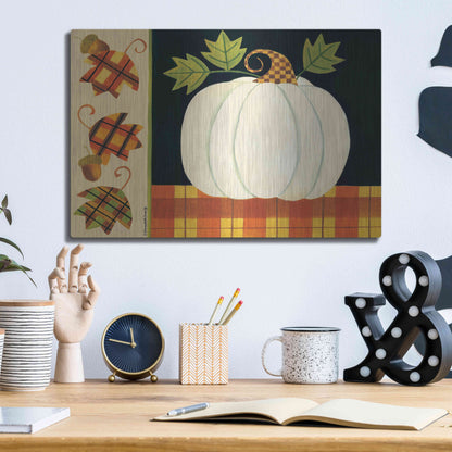 Luxe Metal Art 'White Pumpkin' by Bernadette Deming, Metal Wall Art,16x12