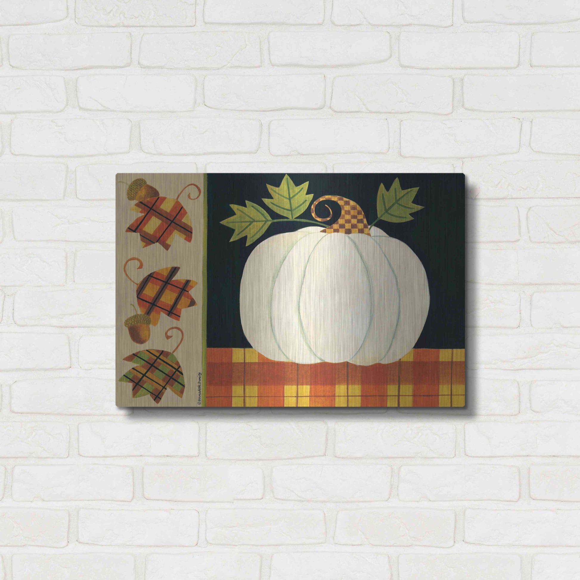 Luxe Metal Art 'White Pumpkin' by Bernadette Deming, Metal Wall Art,24x16
