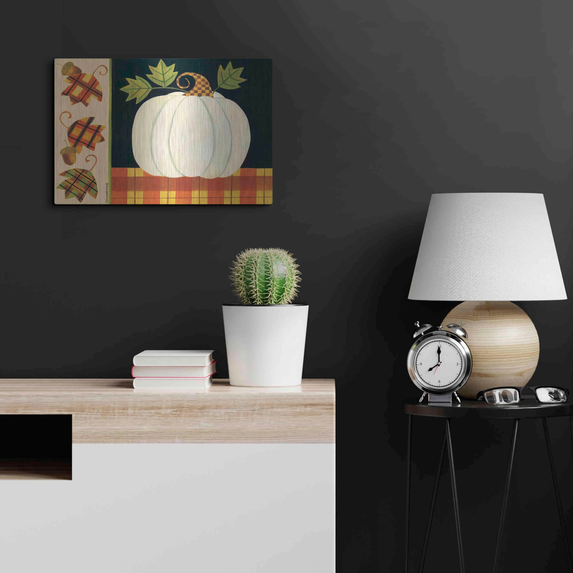 Luxe Metal Art 'White Pumpkin' by Bernadette Deming, Metal Wall Art,24x16