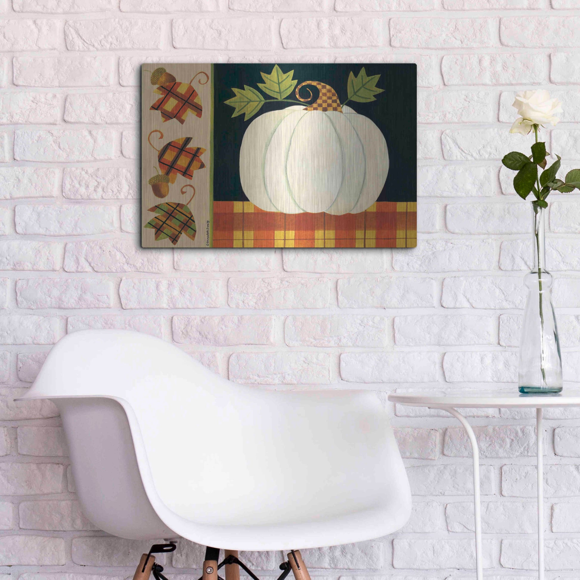 Luxe Metal Art 'White Pumpkin' by Bernadette Deming, Metal Wall Art,24x16
