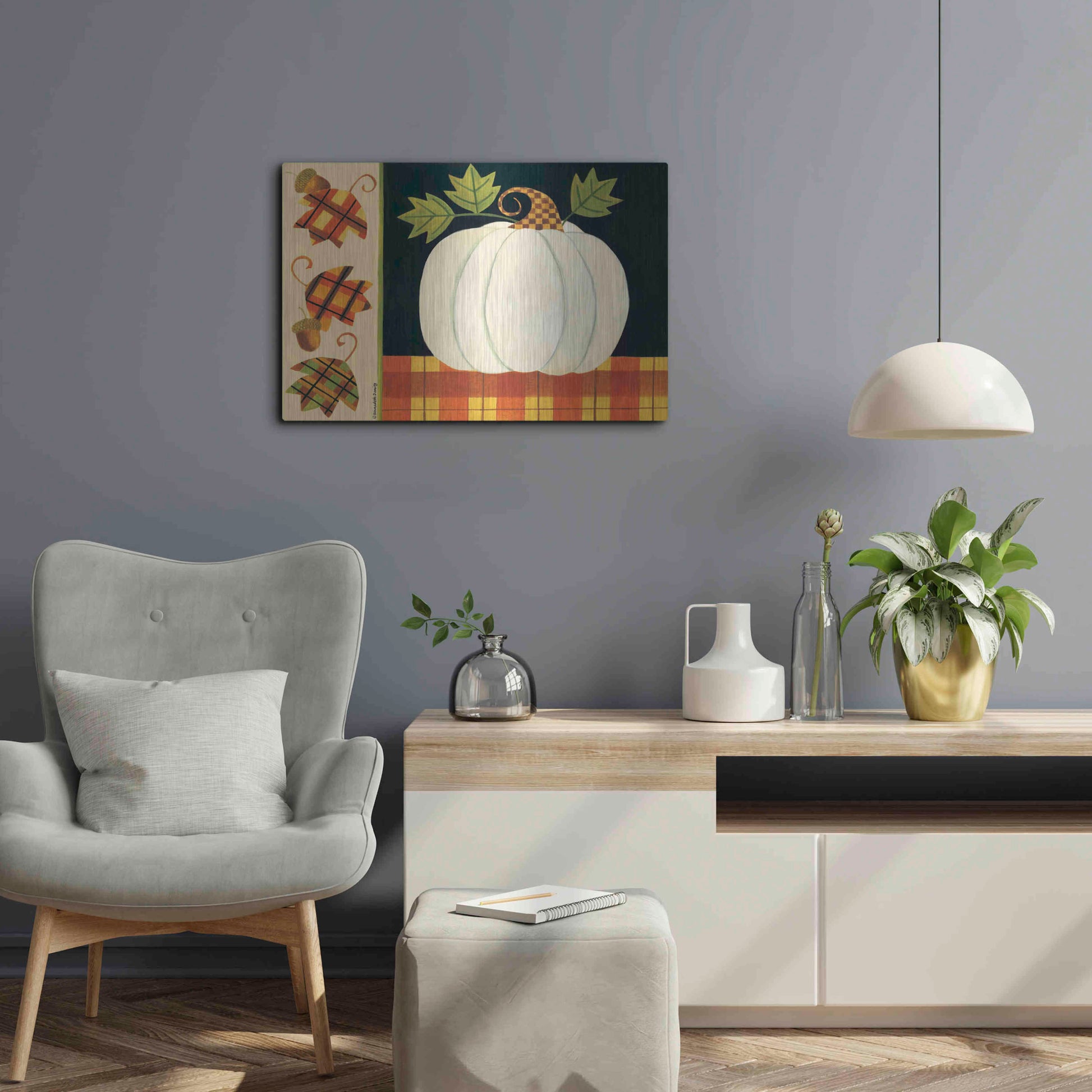 Luxe Metal Art 'White Pumpkin' by Bernadette Deming, Metal Wall Art,24x16