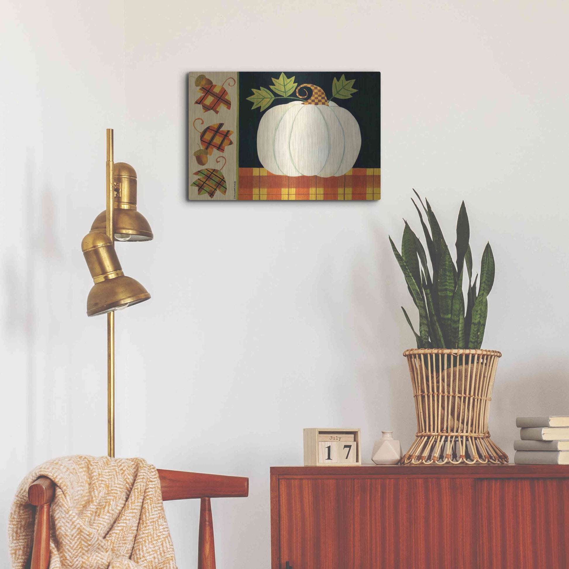 Luxe Metal Art 'White Pumpkin' by Bernadette Deming, Metal Wall Art,24x16