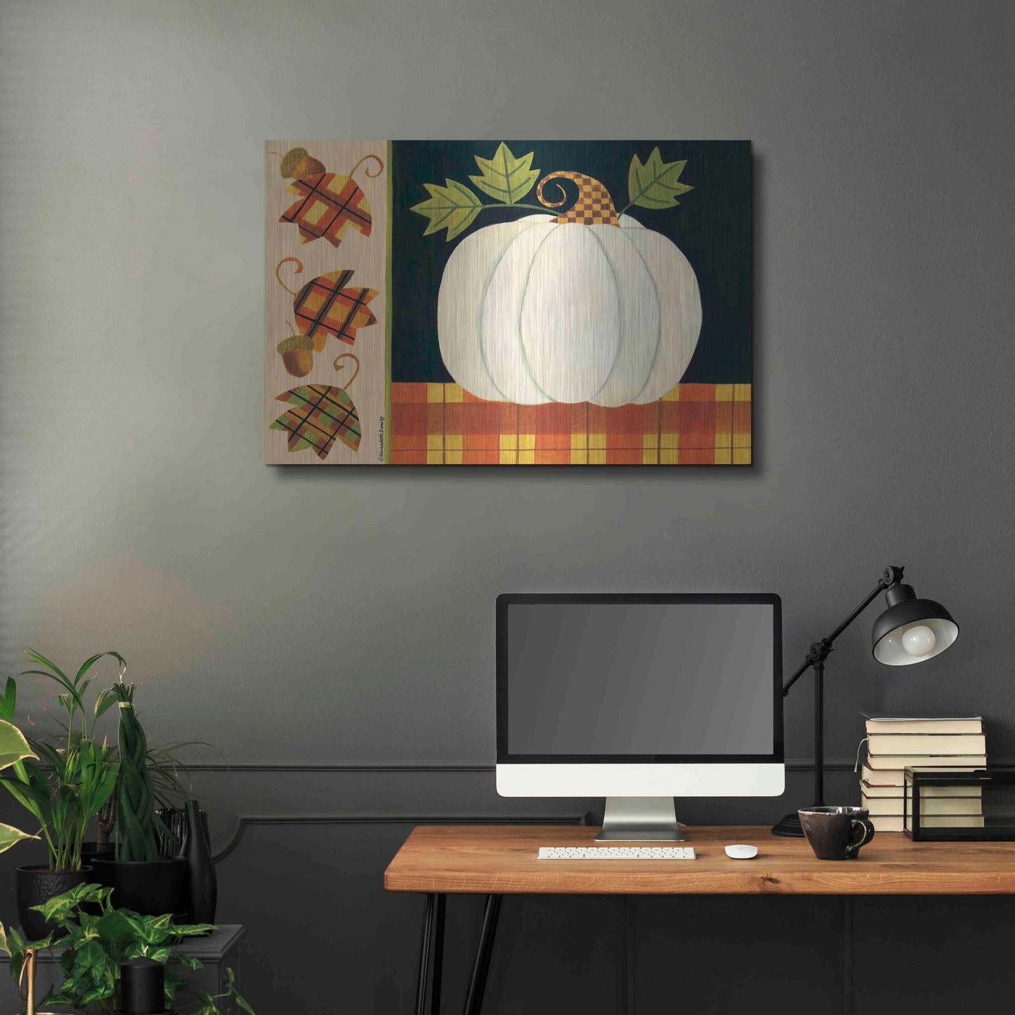 Luxe Metal Art 'White Pumpkin' by Bernadette Deming, Metal Wall Art,36x24
