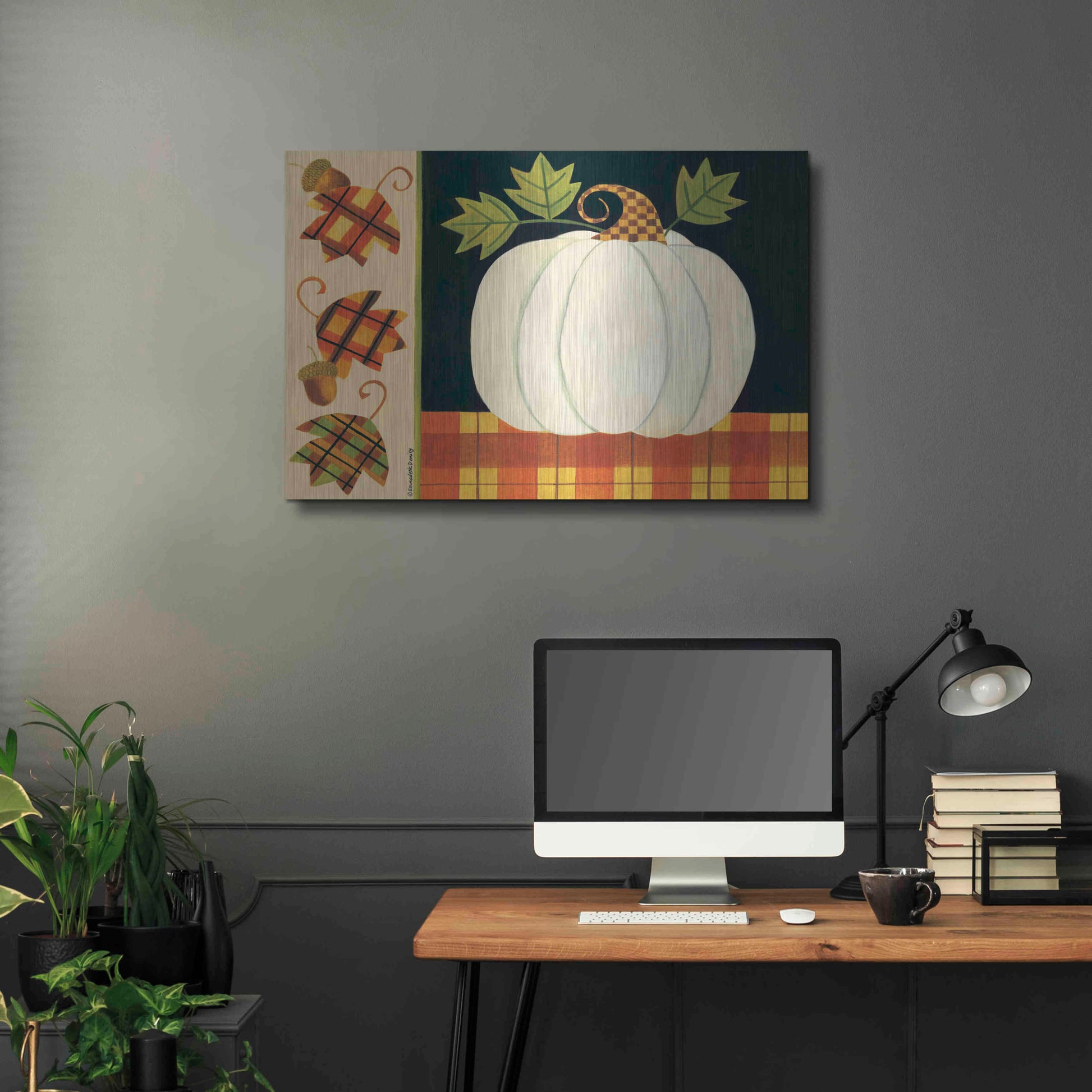Luxe Metal Art 'White Pumpkin' by Bernadette Deming, Metal Wall Art,36x24