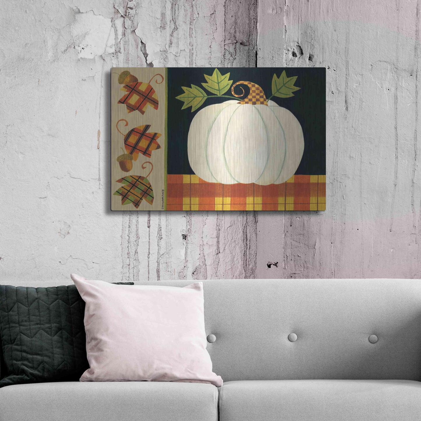 Luxe Metal Art 'White Pumpkin' by Bernadette Deming, Metal Wall Art,36x24