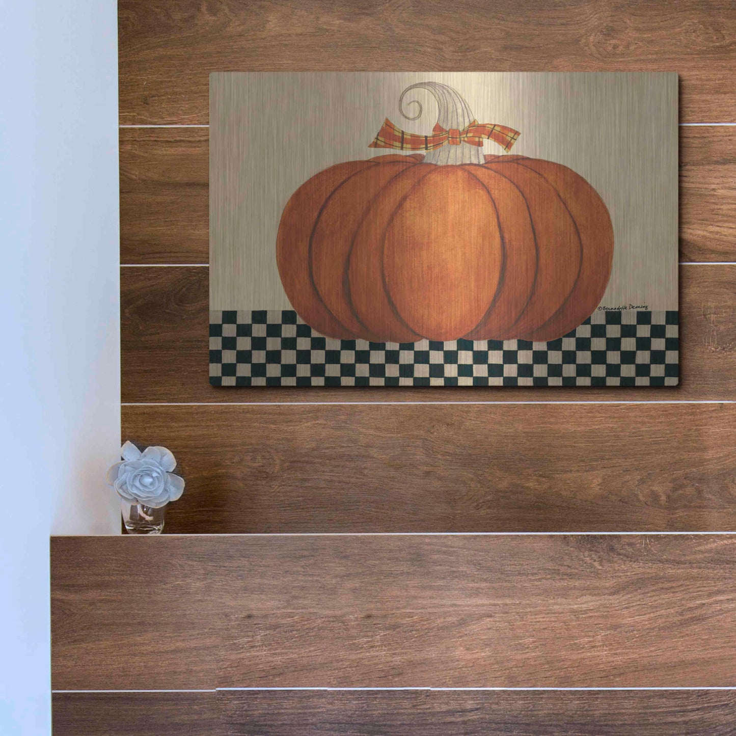 Luxe Metal Art 'Russet Pumpkin' by Bernadette Deming, Metal Wall Art,16x12