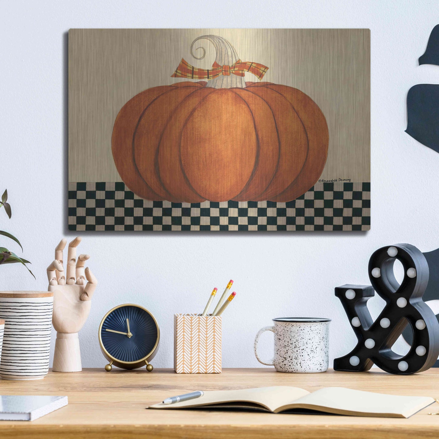 Luxe Metal Art 'Russet Pumpkin' by Bernadette Deming, Metal Wall Art,16x12