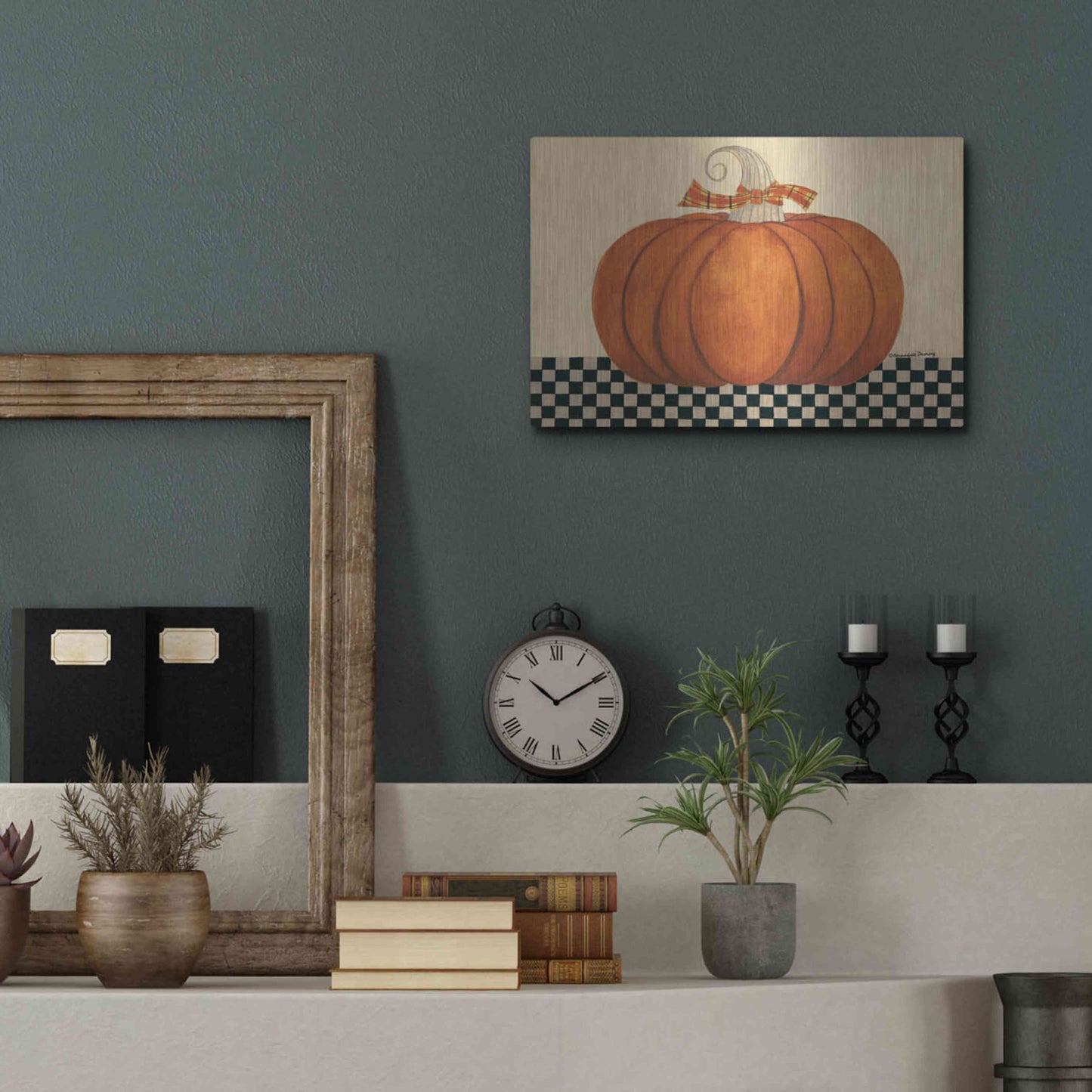 Luxe Metal Art 'Russet Pumpkin' by Bernadette Deming, Metal Wall Art,16x12